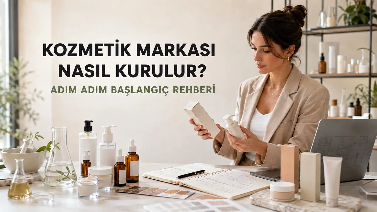 Kozmetik markası kurma sürecinde ürün formülü, ambalaj ve marka planlaması yapan girişimci