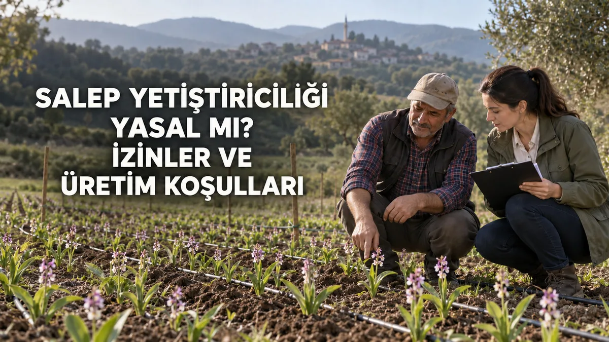 Kayıtlı salep üretim arazisinde bitkileri inceleyen üretici ve ziraat mühendisi