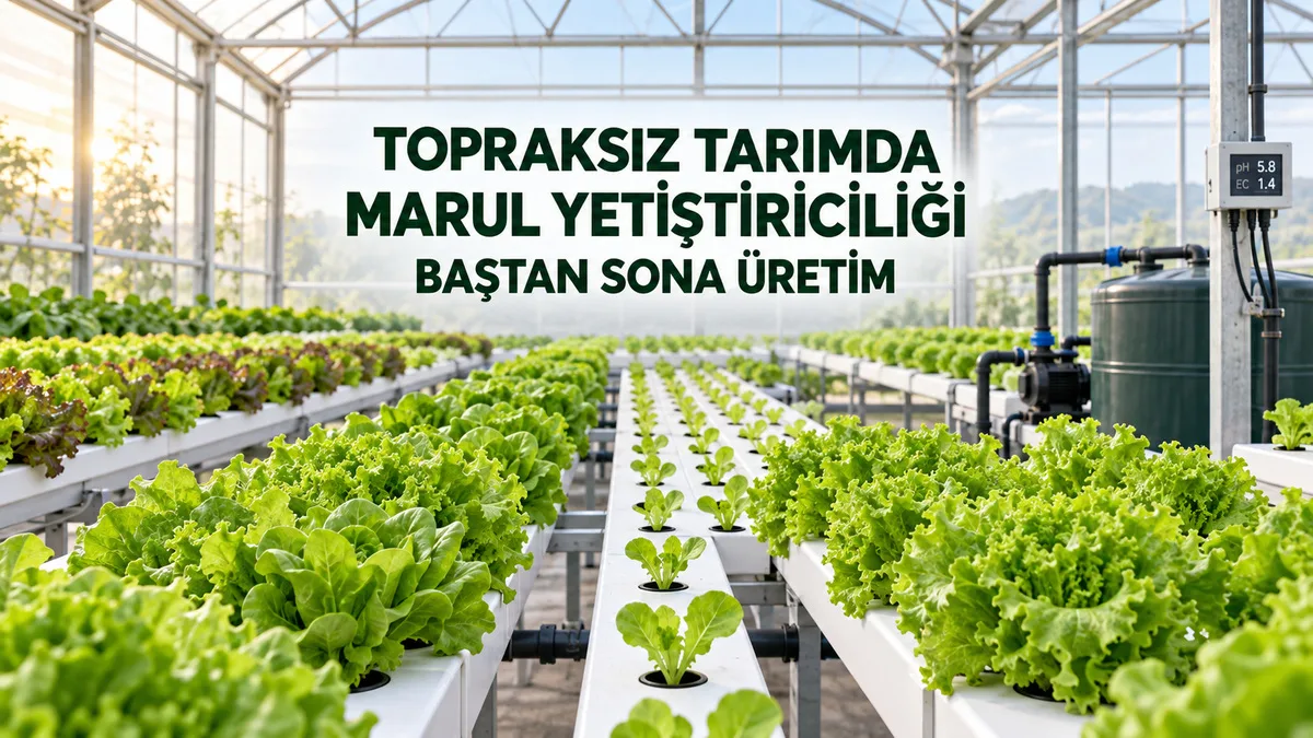 NFT serasında fide döneminden hasada kadar farklı gelişim aşamalarındaki topraksız marullar ile pH ve EC kontrol sistemi.